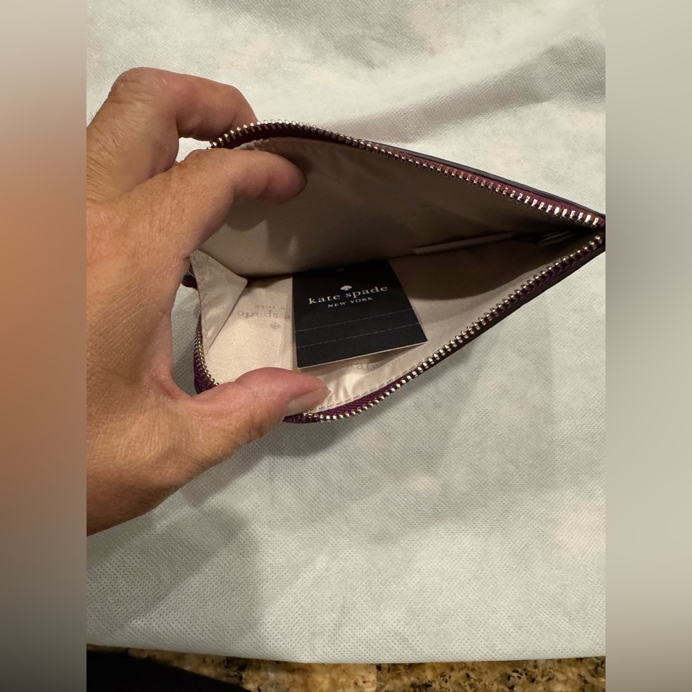 Kate Spade Lucy Small L-zip Wristlet  Raspberry Metallic Leather NWT - Picture 6 of 7